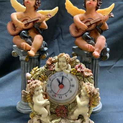 Lot 3 Composite Cherub Columns & Clock
