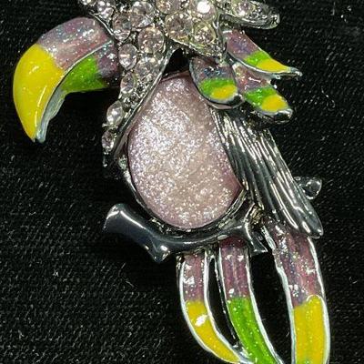 Pink Crystal Enamel Bird Brooch
