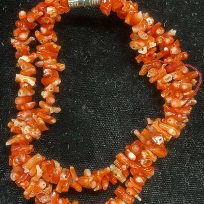 Vintage Red Coral Branch Chip Beaded Necklace
