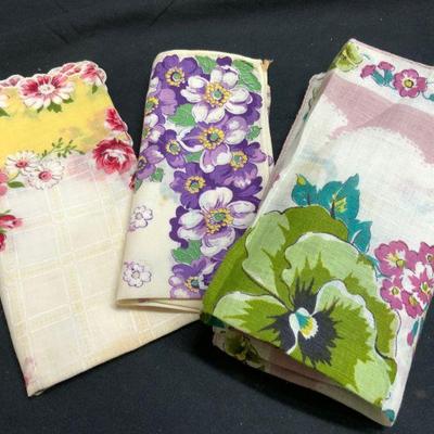 Lot 3 Vintage Assorted Floral Handkerchiefs
