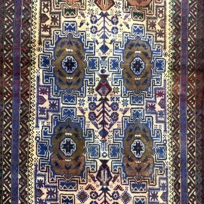 Antq Handmade Afghan Fringed Wool Rug

