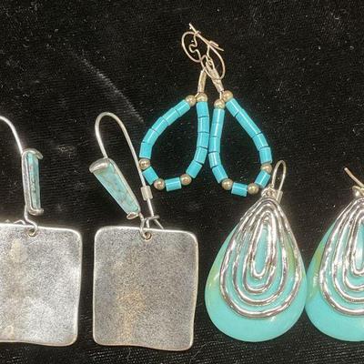 Lot 3 RLM Silver Tone Faux Turquoise Earrings +
