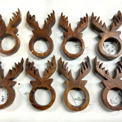 PIER 1 8 Carved Wood Buckhead Napkin Rings w Tags

