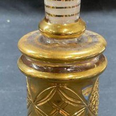 Vintage Gilt Cut Glass Perfume Bottle 8.5in T

