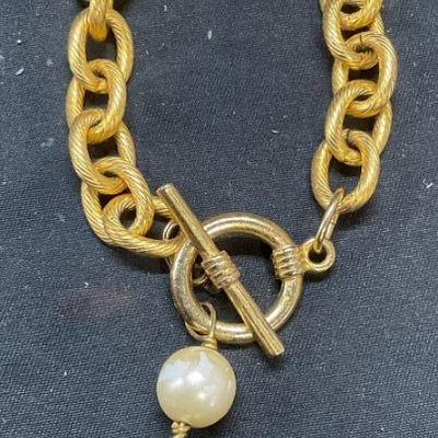 Vintage Gold Tone Faux Pearl & Coin Bracelet
