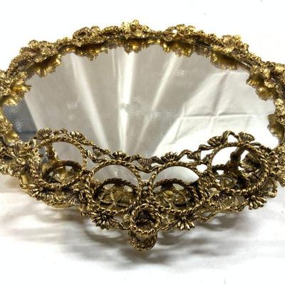 Vntg Gilt Metal Frame Vanity Tray
