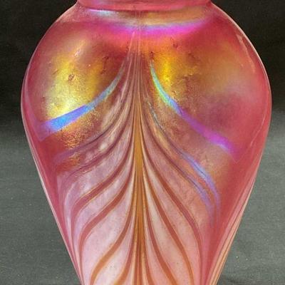 Robert Eickholt Pink Iridescent Art Glass Vase

