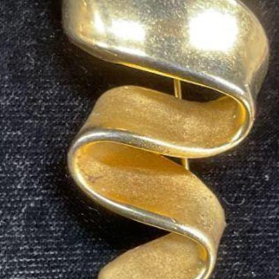 Vtg MJ Ent Gold Tone Squiggle Brooch, 3 in L
