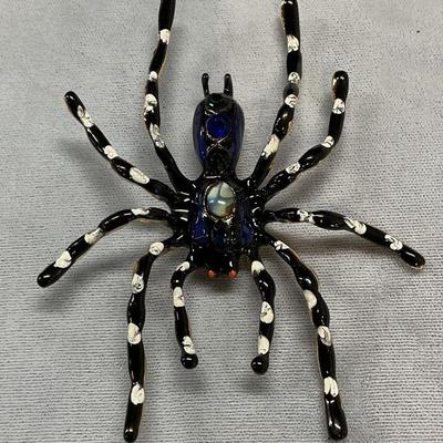 Black Enameled Crystal Spider Brooch, 3.5 In L
