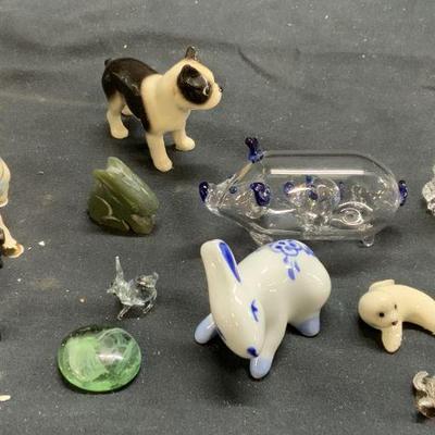 Lot 11 Assorted Glass, Porc, & Stone Figures
