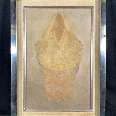 Signed Vntg Woman with Veil Oil Painting 1974
