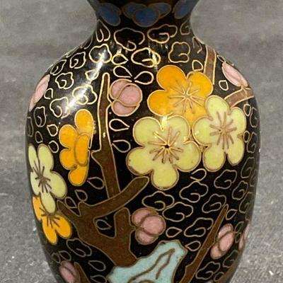 Miniature Floral Cloisonne Enamel Brass Vase
