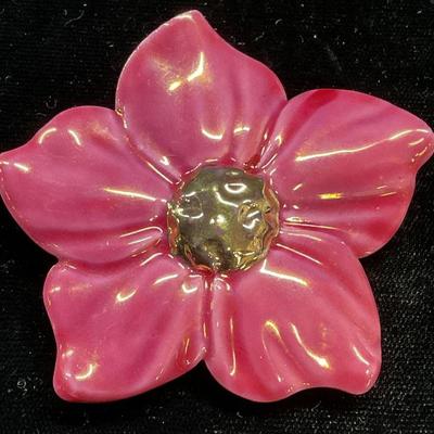 Pink Porcelain Luster Flower Brooch Pendant
