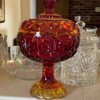 Vintage LE Smith 10” Moon & Star Ambarina Compote