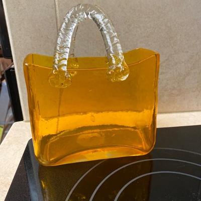 Hand Blown Art Glass Handbag Vase Vessel