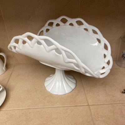 Vintage Milk Glass Banana Fruit Pedestal Bowl