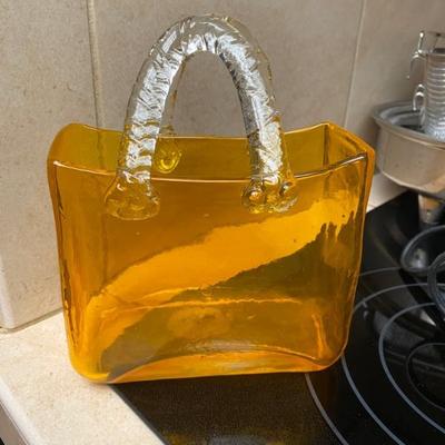 Hand Blown Art Glass Handbag Vase Vessel
