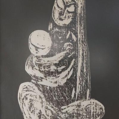 MOTHER AND CHILD MID-CENTURY WOODBLOCK PRINT 