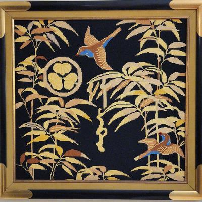 EMBROIDERED & FRAMED BIRDS AND TREES 