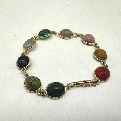 14k Gold Scarab Bracelet with Stones