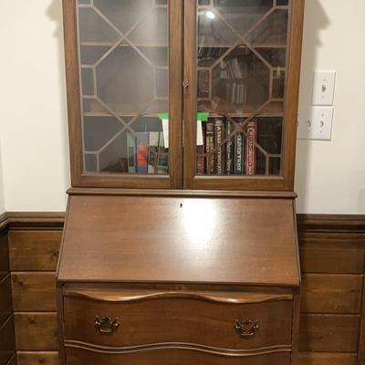 Secretary Desk-Antique Mahogany Chippendale Style Bow Front Ball and Claw