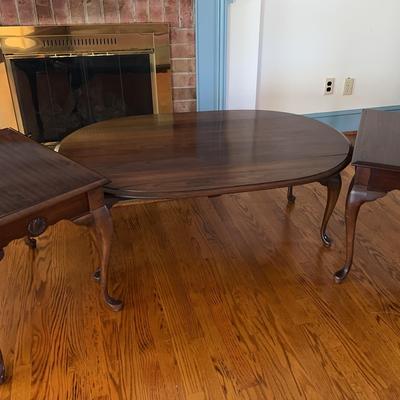 Dark Wood, Oval Coffee Table And Two End Tables