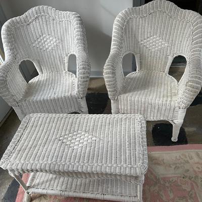 Pair Of Authentic Wicker Chairs And Coffee Table 