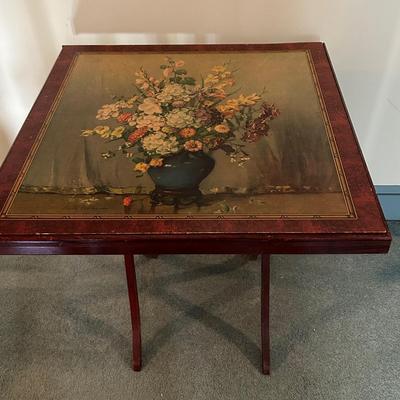 Vintage Collapsible Table With Floral Decal Design