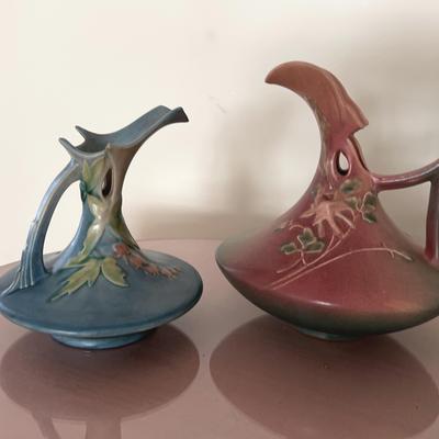 Rare Roseville Pottery -Columbine And Bleeding Heart Ewers 