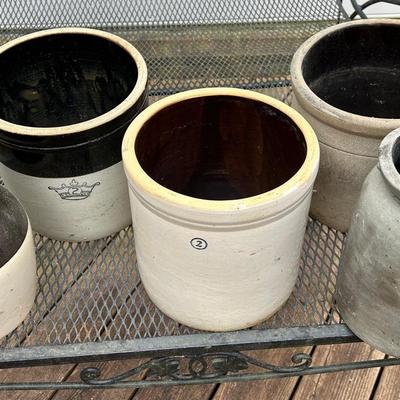 Group Of Stoneware Crocks And  Pitcher