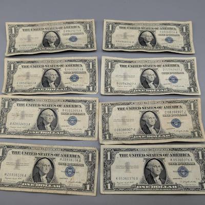 Eight 1935 & 1957 $1 Silver Certificates
