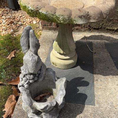 Concrete Birdbath And Rabbit 