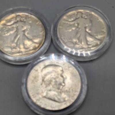 3 Silver Half Dollars..Walking Liberty & Franklin