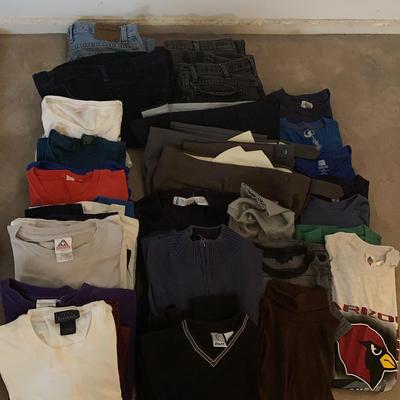 Men’s Jeans, Pants, Sweaters, And T-Shirts Size Large, Jeans Size 36 X 30 