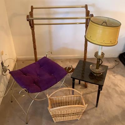 Quilt Rack, Chair, Table And Lamp