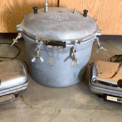 Vintage Wards Pressure Cooker And misc Waffle Irons