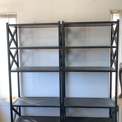 Two Wood And Metal Shelving Units
