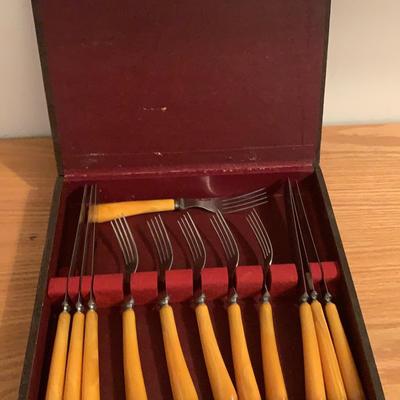 Vintage Orange Handled Silver Set