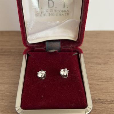 Cubic Zirconia Stud Earrings With Sterling Silver Settings