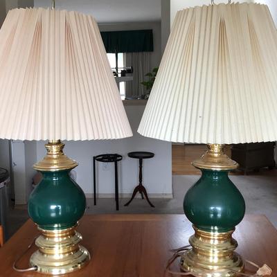 Brass/Green Table Lamps