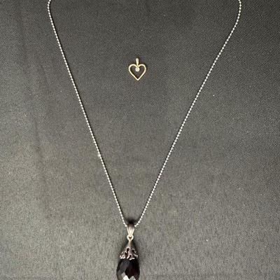 Gold 10k Heart Pendant With Stone .73g | 18k Plated Necklace With Black Stone Pendant 