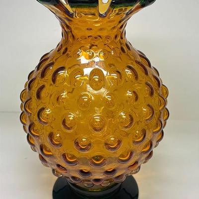 Large Golden Yellow Art Glass Pineapple Vase 