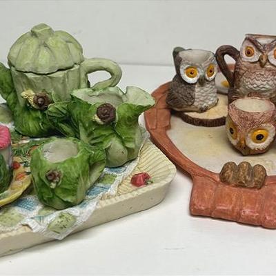 Miniature Owl and Cabbage Tea Sets 