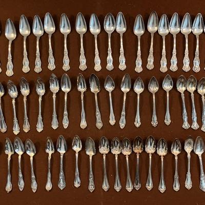 “Orange Blossom” Pattern WM Rogers&Son Spoons, 21 Pcs; Other Antique Silverplated Spoons 58 TotalPcs
