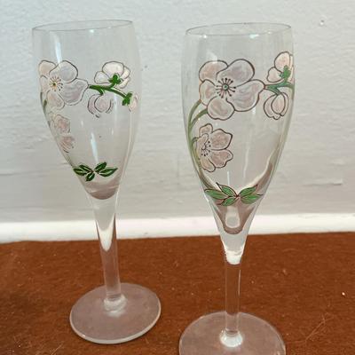 Vintage Perrier Jouet Fluted Champagne Glasses, Pair