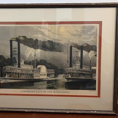 “A Midnight Race on The Mississippi” by F F Palmer Del Framed Print
