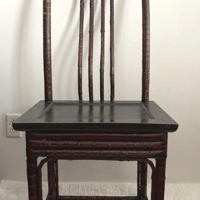 Asian Ox Yoke Spindle Back Dining Chair- Cane Bamboo Motif, Vintage