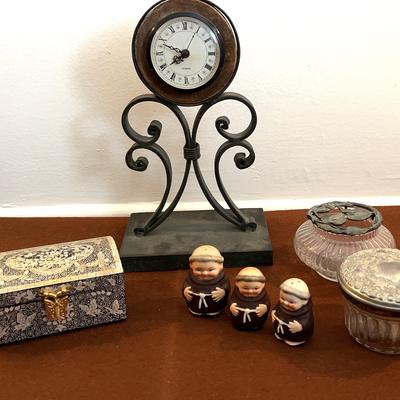 Scroll Wrought Iron Quartz Clock, Vintage Kerr Glass Jar