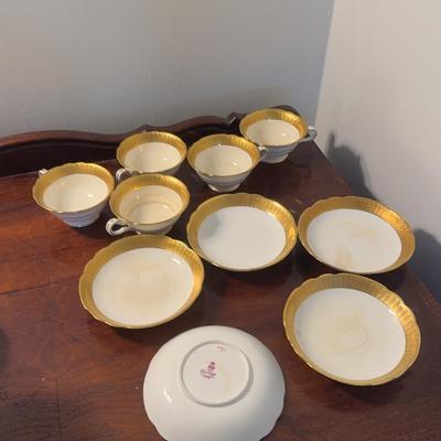 Minton H867 Gold Edge Ruffles Set Of 5 Teacups And Saucers 