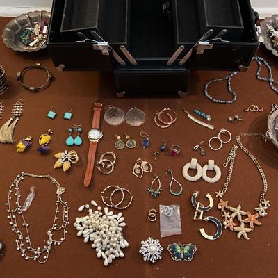 Costume Jewelry, Eddie Bauer Watch, And Jewelry Carrier Box